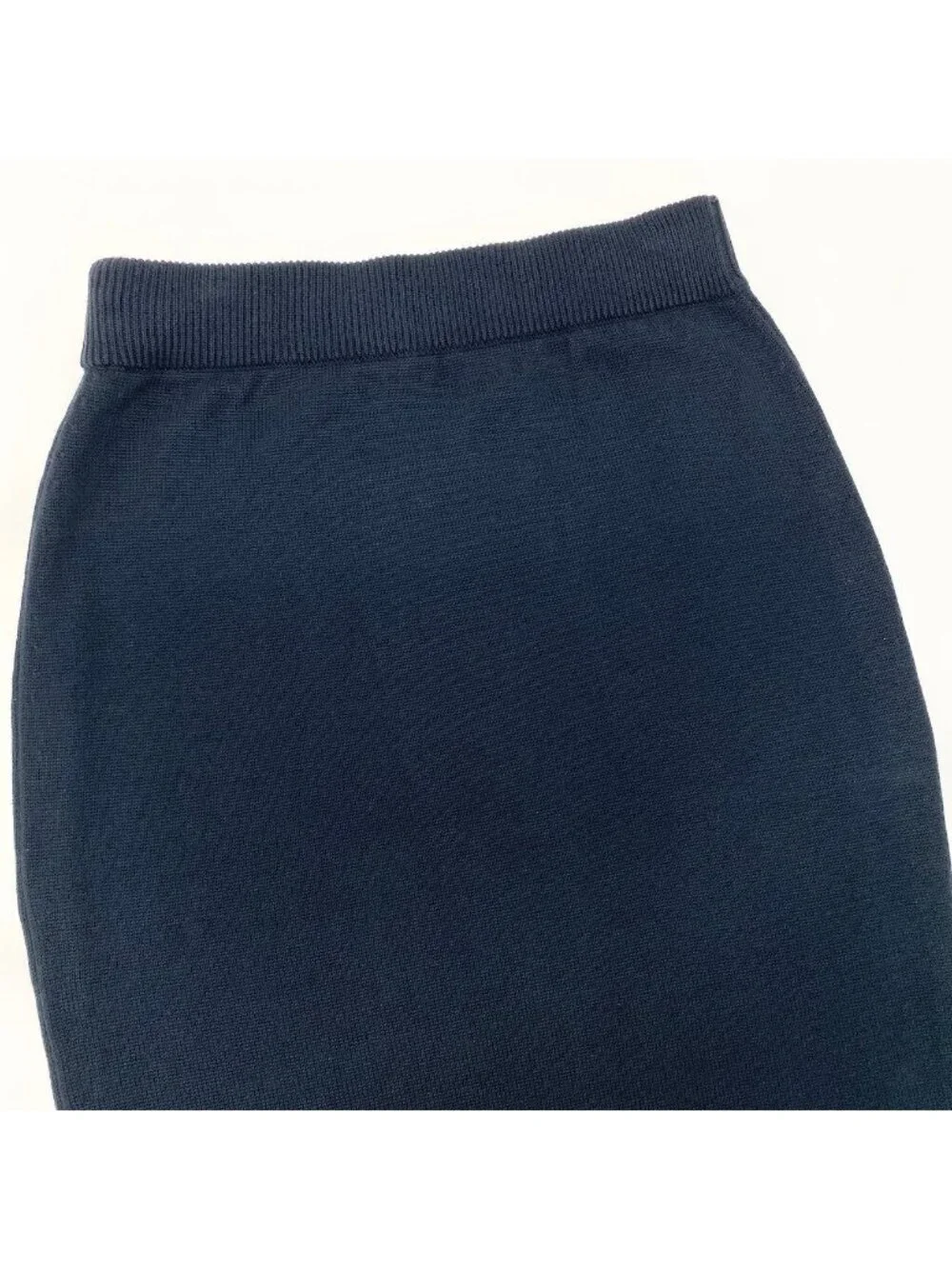 Chanel Vintage Knit Skirt Pencil Knee-Length Navy Cotton